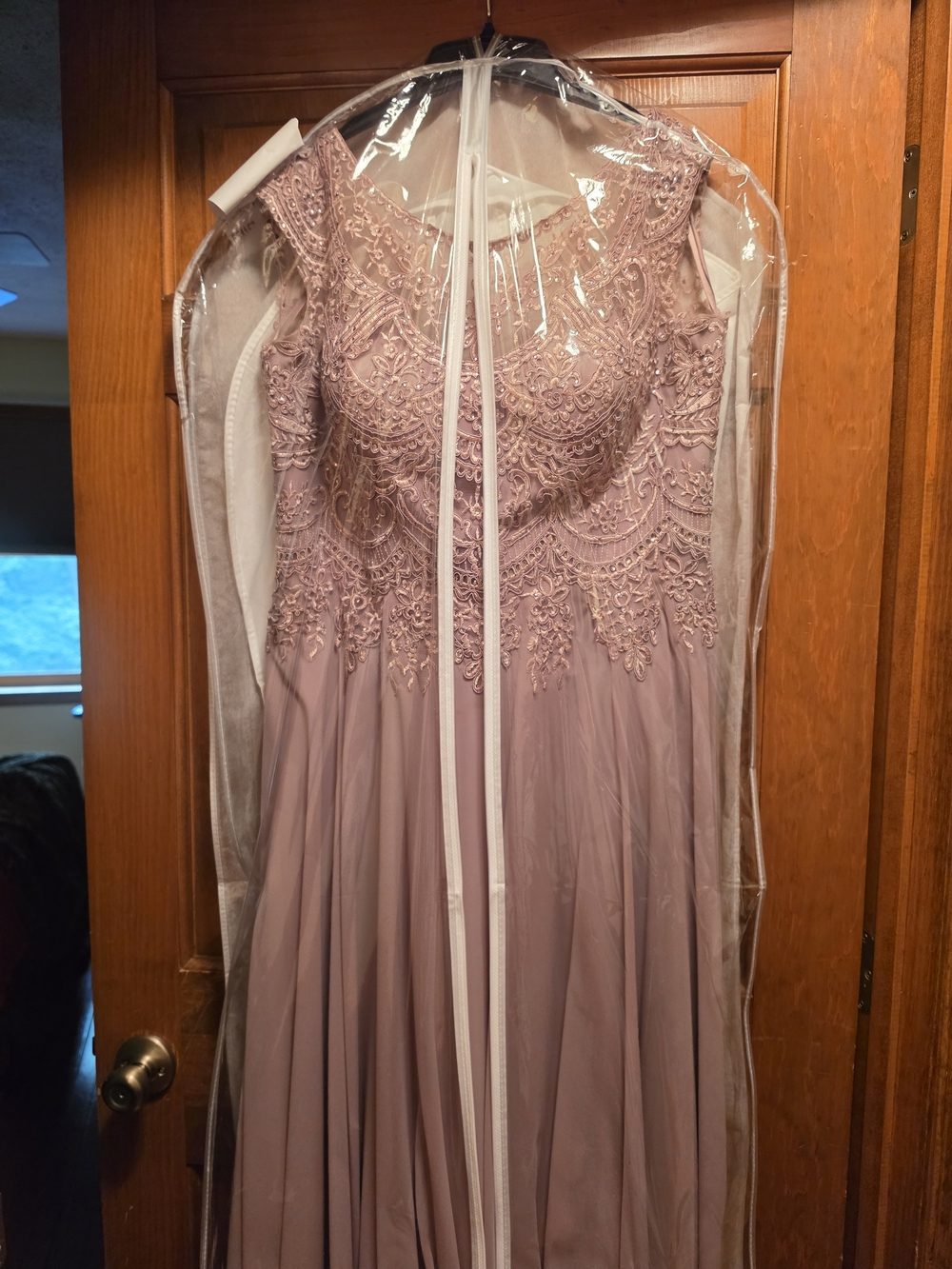 Sleeveless Lace Bodice Chiffon Wedding Dress - Dusty Mauve